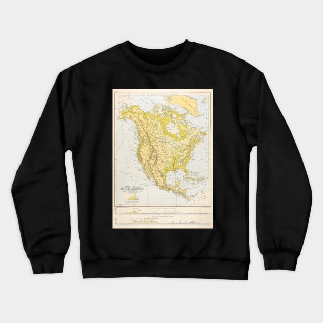 Antique Map of North America with USA, Mexico and Canada Crewneck Sweatshirt by MasterpieceCafe